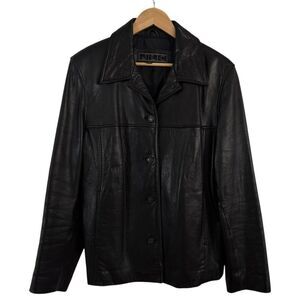 JLC Vintage Long Sleeve Black Leather Button Up Jacket. Outerwear. XL.